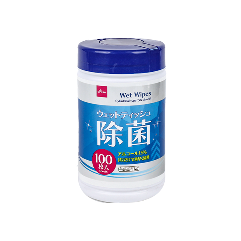Cleaning wet wipes household canister packing 100pcs disinfecting wipes non-woven spunlace 35gsm unscented with 15% alcohol
