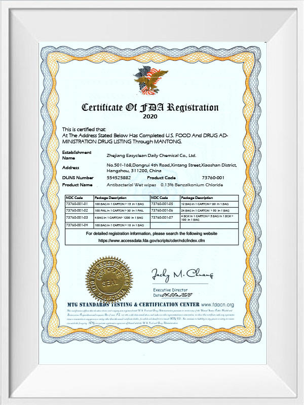 FDA registration certificate 2020 easyclean