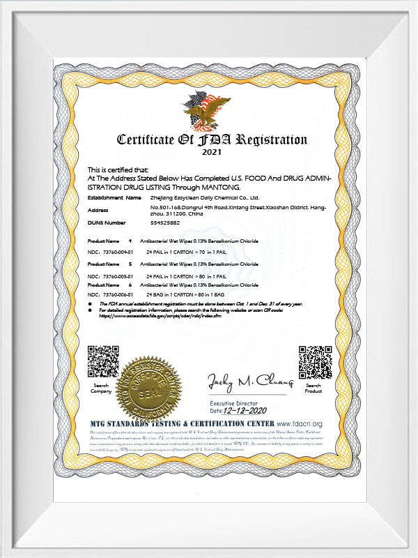 FDA registration certificate 2021 easyclean 